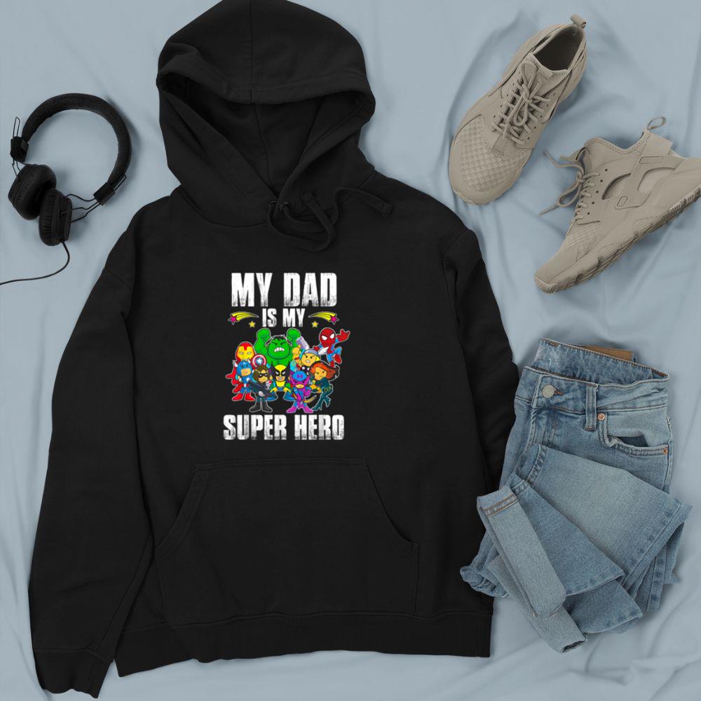Thebestfathersonsmatchingshirts My Dad Is My Superhero Father's Day Daddy Hero Toddler Boy Unisex Hoodie