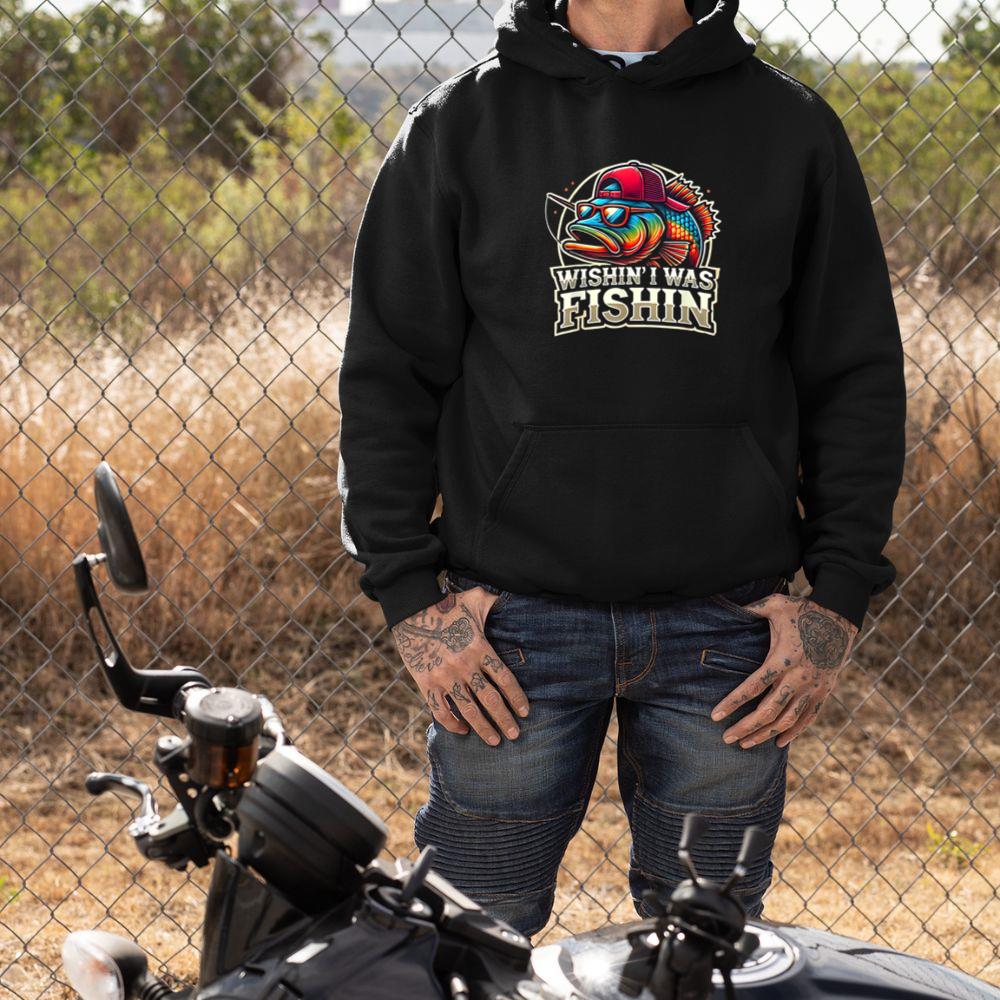 Thebestfathersonsmatchingshirts Wishin' I Was Fishin' Funny Fishing Fisherman Father's Day Unisex Hoodie